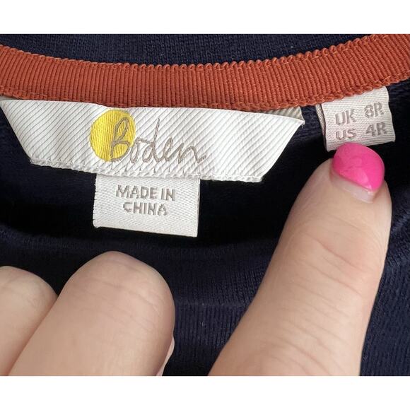 BODEN Blue Gold Polka Dot Cotton Sweatshirt Dress Sz 4R Comfort Preppy Party - Picture 4 of 8